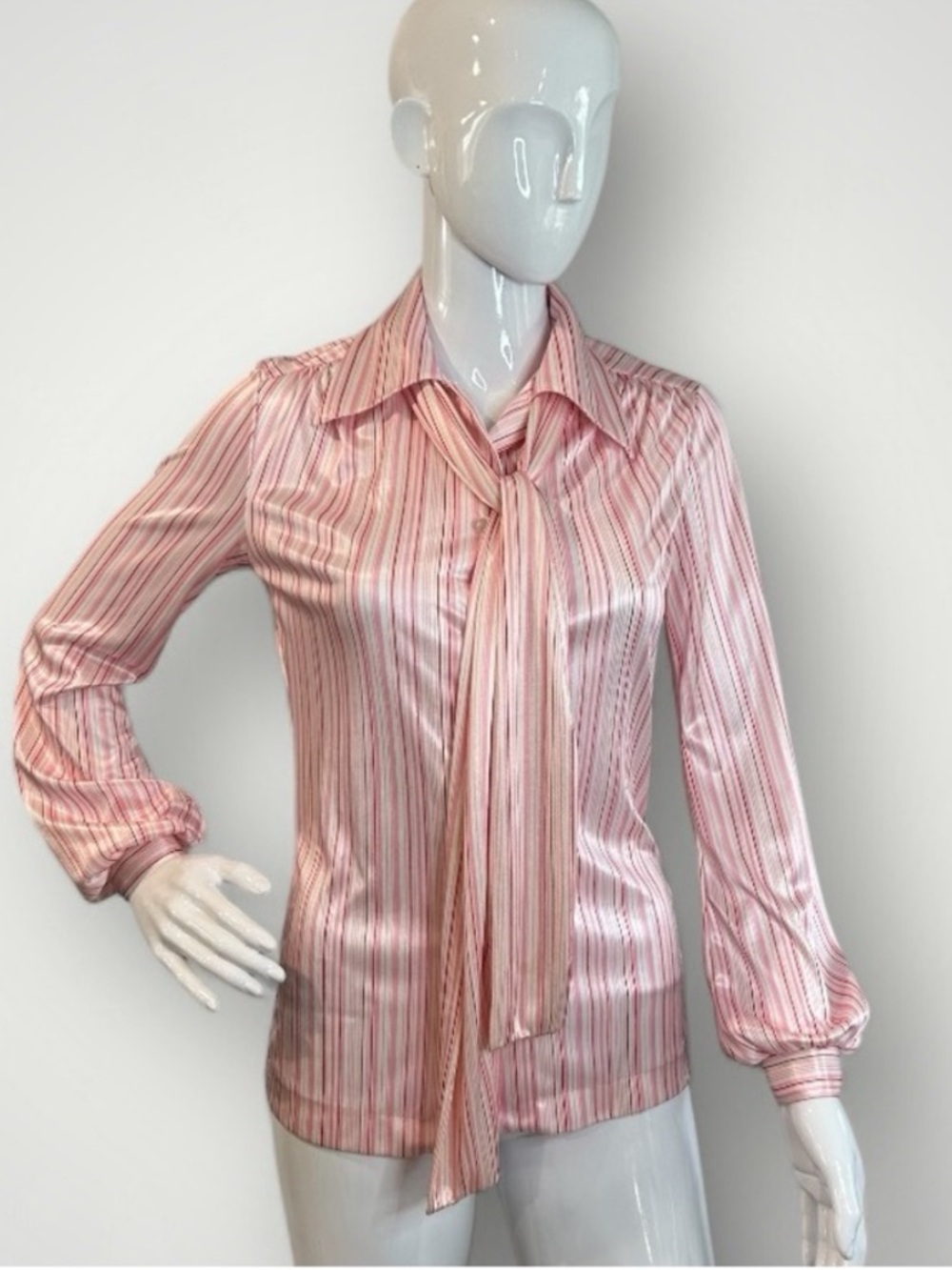Vintage 70s Candy Cane Striped Tie Blouse Size Small - Picture 6 of 15